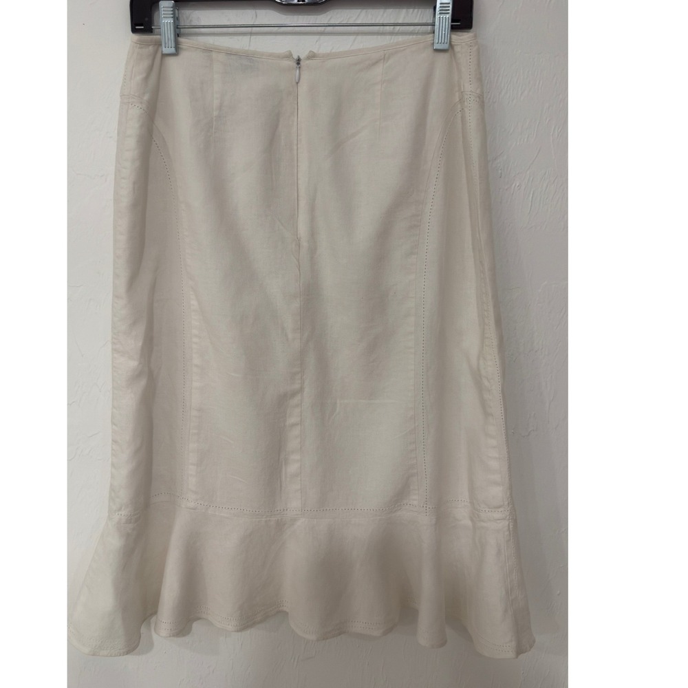 Sag Harbor Vintage Cream Linen Blend Ruffle Hem Mermaid Midi Skirt Size 6 - Picture 4 of 7